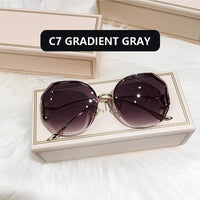 2022 Fashion Tea Gradient Sunglasses Women Ocean Water Cut Trimmed Lens Metal Curved Temples Sun Glasses Female UV400